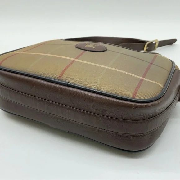 Vintage Burberrys Nova Check Crossbody Shoulder Bag Brown Leather Trim Canvas - Picture 6 of 8